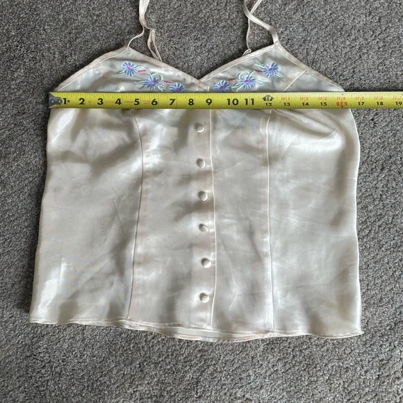 Elegant Cream Embroidered Satin Cami Top Floral Embroidered Vintage Fairy Grunge - Picture 9 of 10